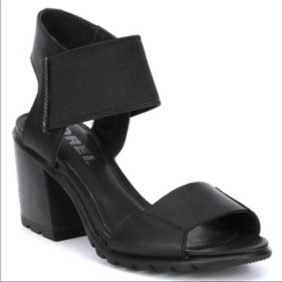 SOREL Nadia Sandal in Black Genuine Leather Size 8.5 Chunky Heel Comfort Gorp - Picture 3 of 16